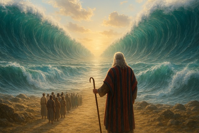 Free moses parting of the sea israelites illustration