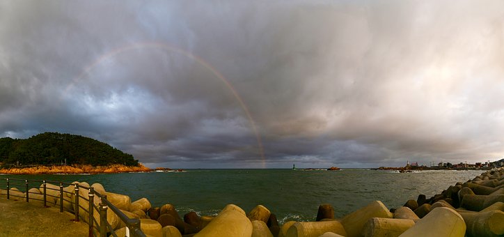Hav, Strand, Regnbue, Storm, Himmel