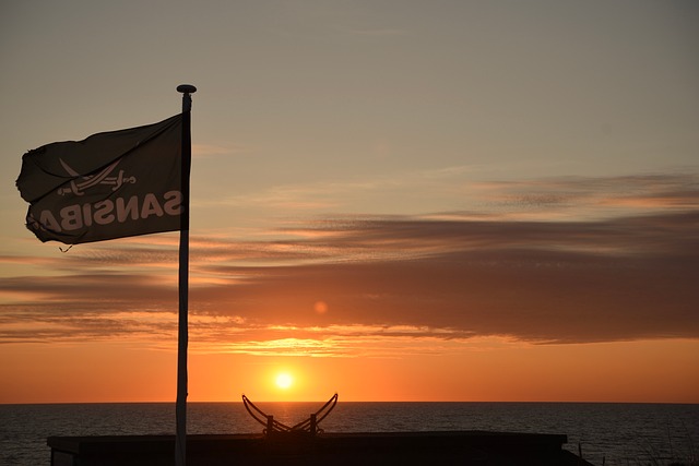 Strand, Sonnenuntergang, Ozean, Flagge