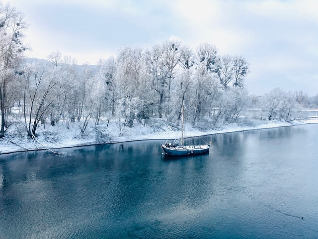 Winter, Schnee, Vereiste Bäume, Fluss