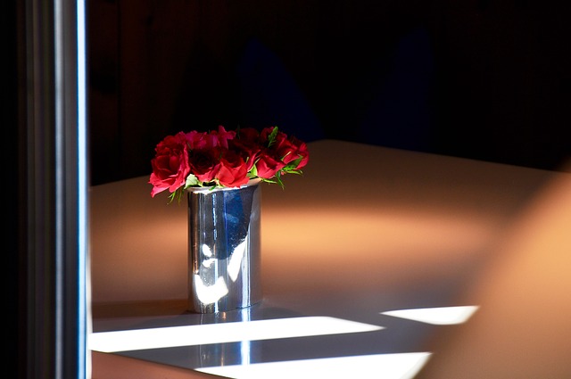 Rosen, Vase, Rot, Schatten, Küchentisch