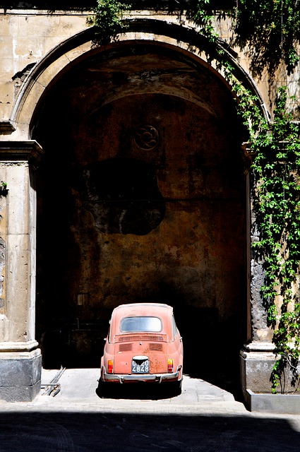 Vintage, Auto, Bogen, Wand, Alt
