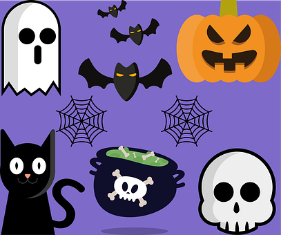 Halloween, Tekvica, Duch, Netopier, Web