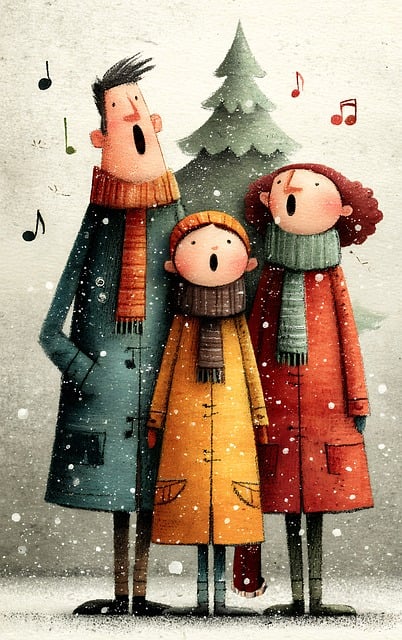 Free family singing christmas illustration