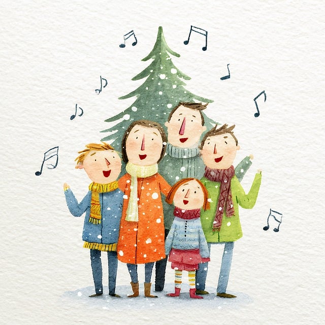 Free family singing carols illustration