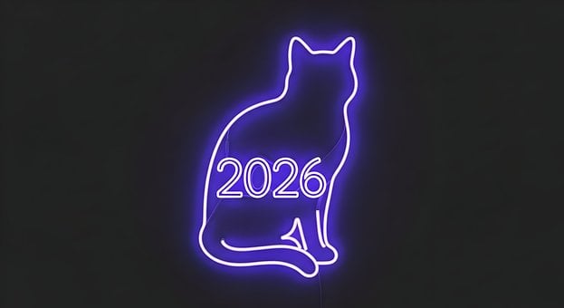 Free New Year 2026 Neon Cat illustration and picture
