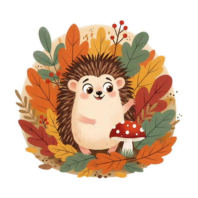 Hedgehog, Autumn, Leaves, Mushroom