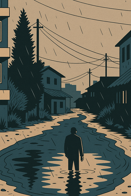 Free ai generated rain city street illustration