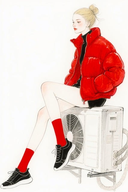 Free ai generated red jacket puffer coat illustration