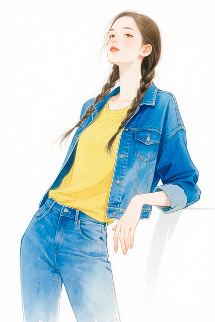Free ai generated denim outfit yellow top illustration