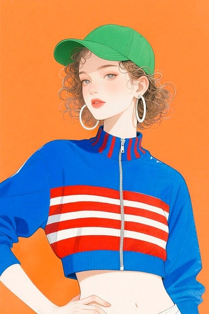 Free fashion illustration green cap red top illustration