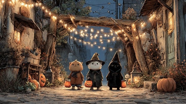 Free halloween cats kittens illustration