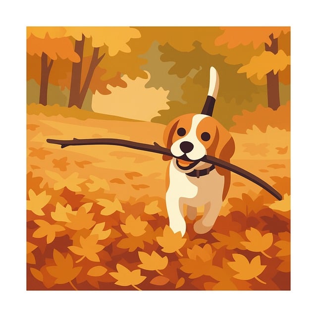 Free dog autumn leaves vector