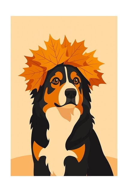 Free dog autumn leaves illustration