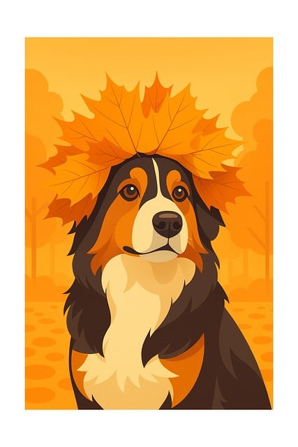Free dog autumn leaves vector
