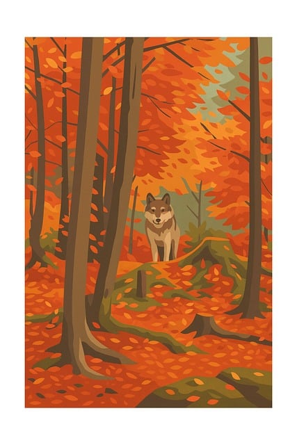 Free wolf autumn forest illustration