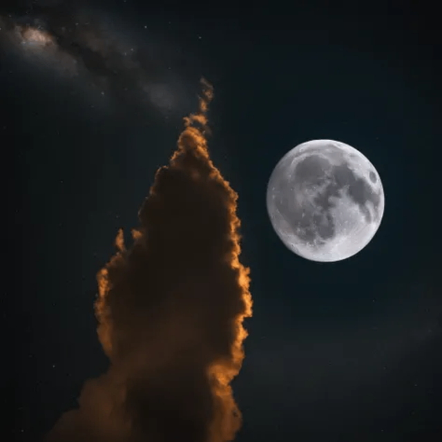 Månen, Sky, Røg, Orange Lys, Nat