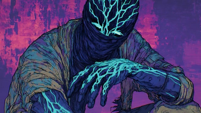 Free cyberpunk neon warrior illustration