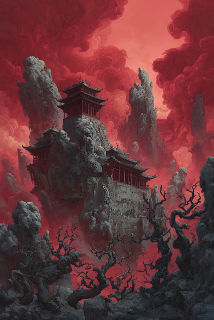 Free fantasy dark ruins illustration