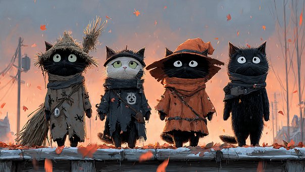 Free Cats Autumn illustration and picture