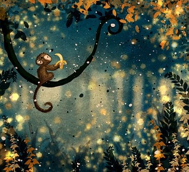 Macaco, Selva, Brilhar, Arvores, Animal
