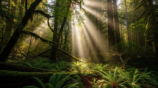 Free ai generated forest sunbeams illustration