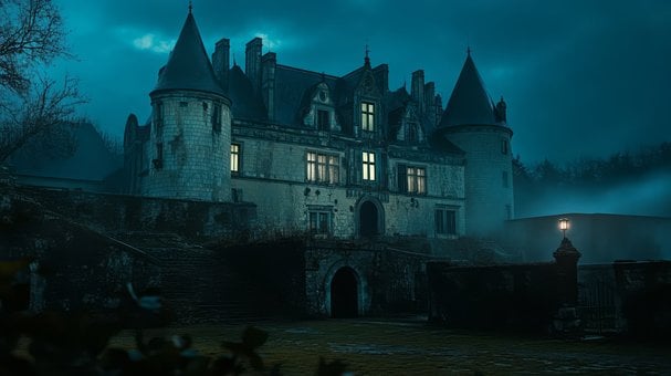 Schloss, Nacht, Fantasie, Haus, Wald