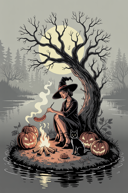 Halloween, Heks, Katten, Hatt, Tegnefilm