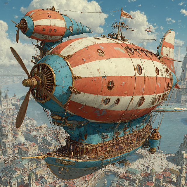 Free dirigible flying machine steampunk illustration