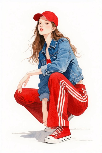Free ai generated red tracksuit denim jacket illustration
