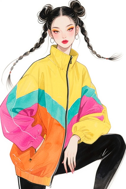 Free colorful jacket sporty fashion twin buns illustration