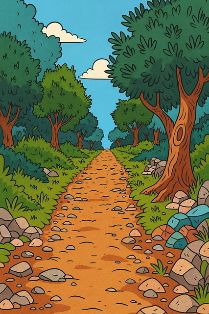 Free forest path cartoon landscape dirt road illustration