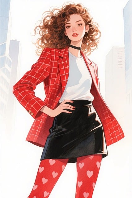 Free ai generated curly hair woman red blazer illustration