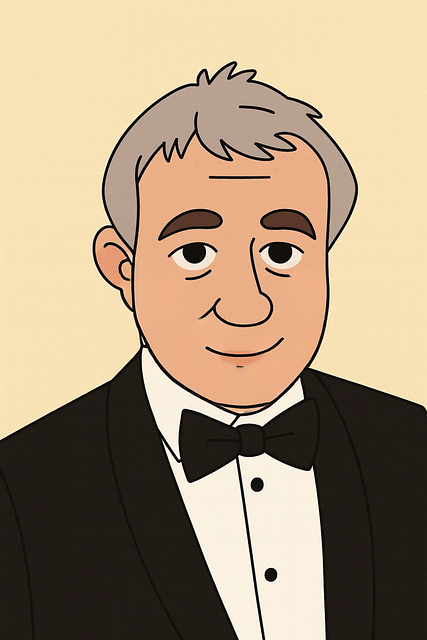 Free cartoon portrait man in tuxedo bow tie illustration