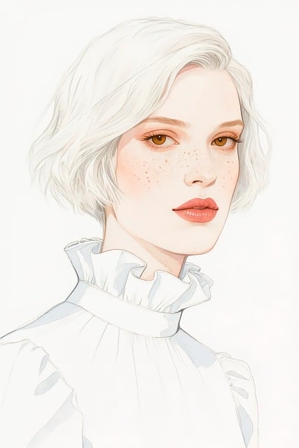 Free elegant woman white blouse ruffle collar illustration