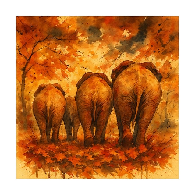 Free elephants autumn watercolor illustration