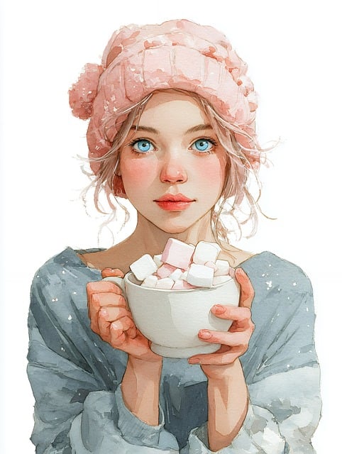 Free girl marshmallow mug illustration