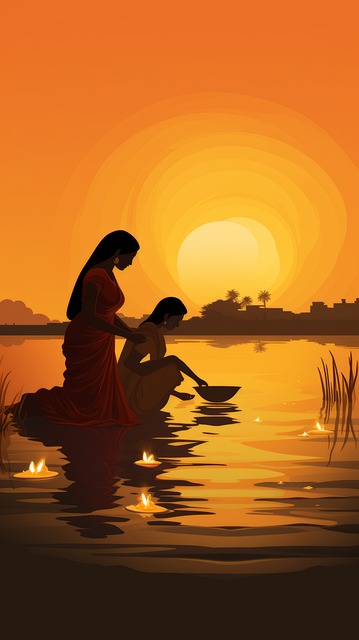 Chhath Puja, Solnedgang, Tapet, Sol