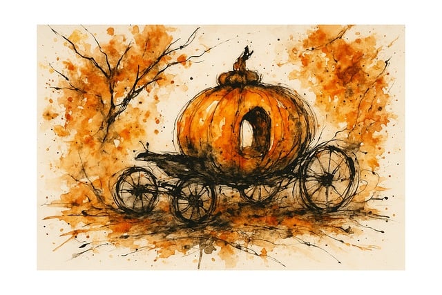 Free pumpkin carriage watercolor vector