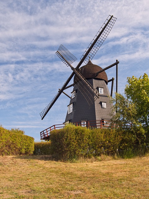 Mølle, Danmark, Himmel, Eng