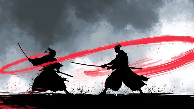 Samurai, Duel, Katana, Kriger, Silhuet