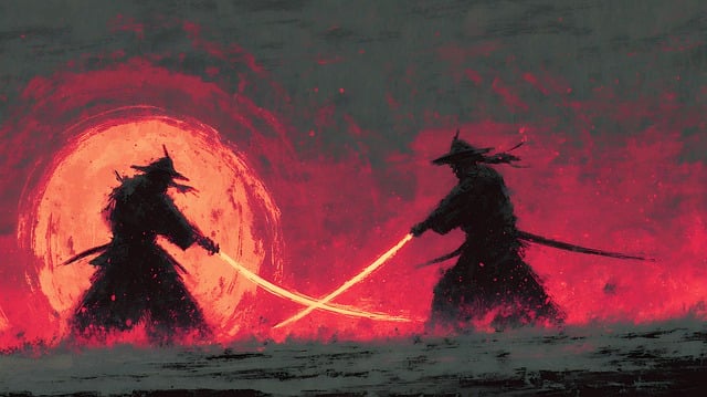 Samurai, Duel, Katana, Silhuet