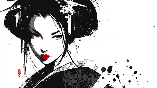 Free geisha ink japanese illustration