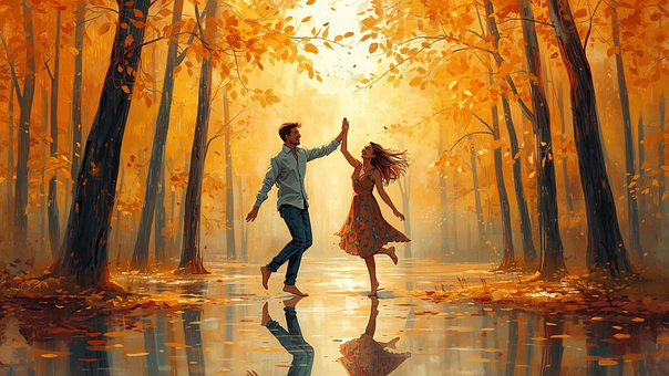 Free Autumn Love Dancing Couple illustration and picture
