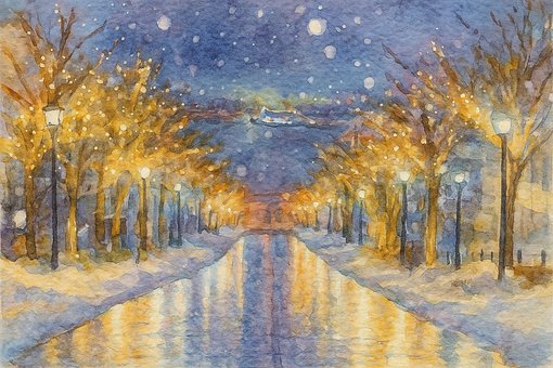 Japan, Vinter, Akvarel, Sne, Nat Nat