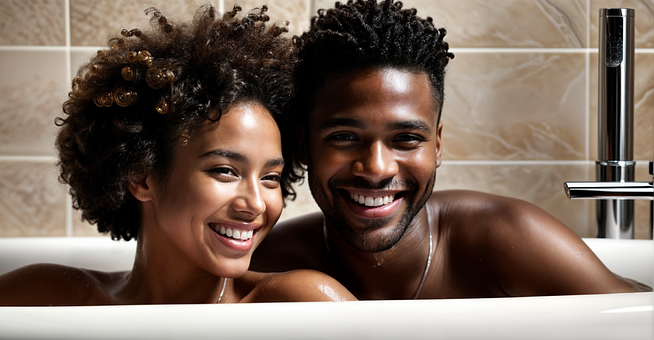 Free Black Couple In The Bathtub Bathtub illustration and picture