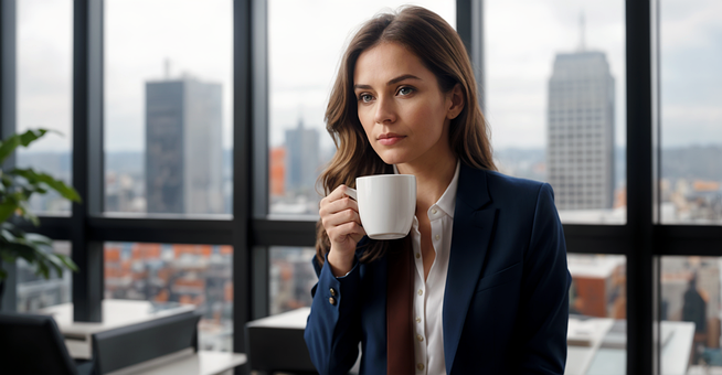 Free Woman Drinking Coffee In The Office illustration and picture