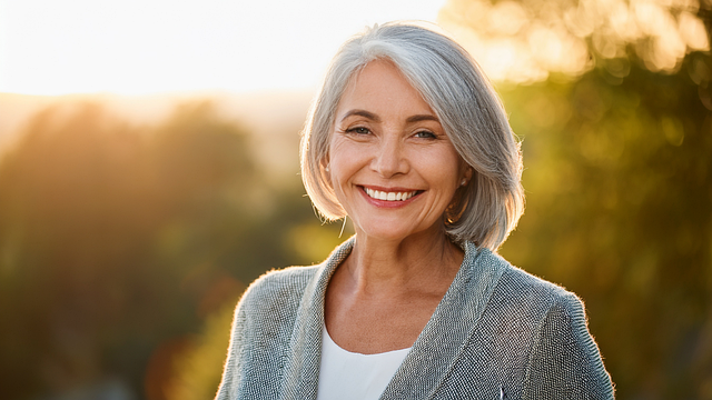 Free silver hair mature woman smiling illustration