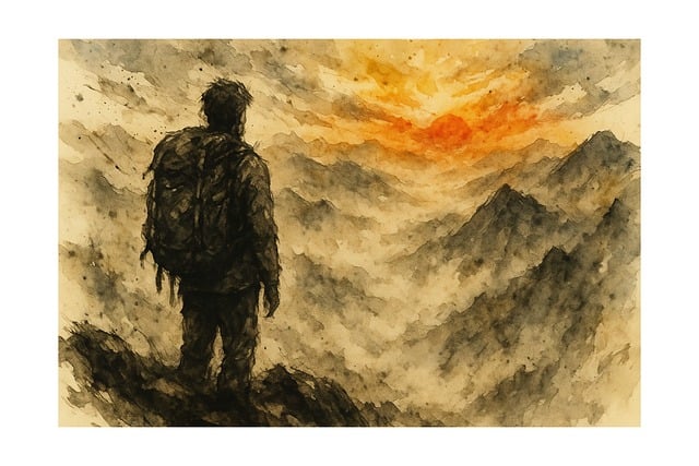 Free mountain sunset traveler vector