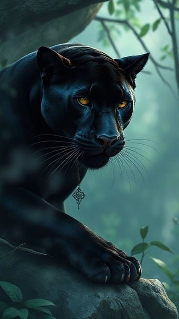 Free mystical animal black panther fantasy jungle illustration